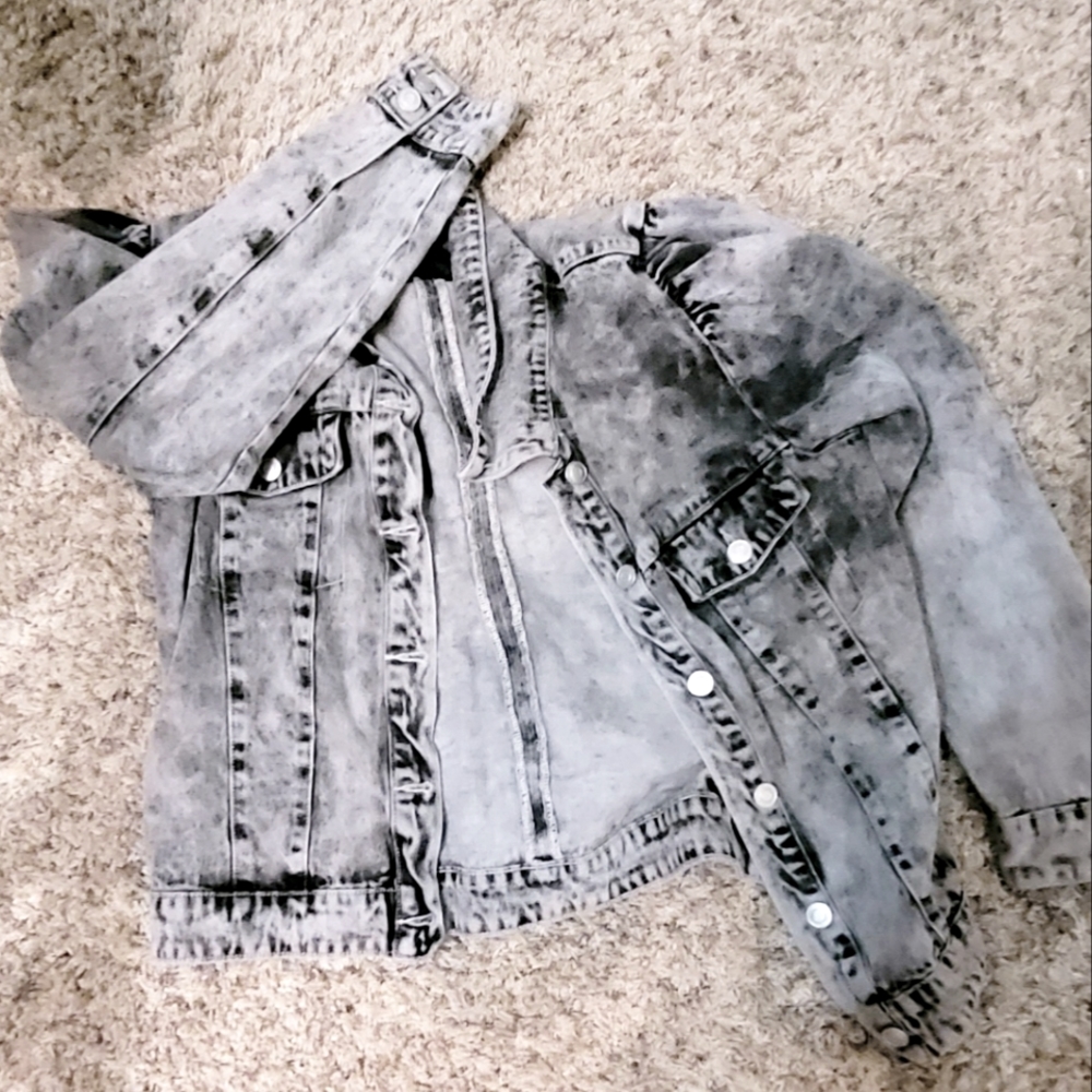 Kendall & Kylie Jean Puff Sleeve Gray Tie Die Jacket